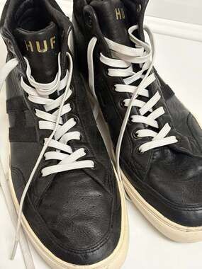 HUF High Top Leather Sneakers Black White Men’s Size 11.5